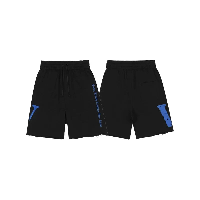 Vlone Side-Gothic Logo Sweatshorts - Black/Blue