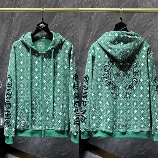 Chrome Hearts Monogram Horseshoe Zip-Up Hoodie (Green)