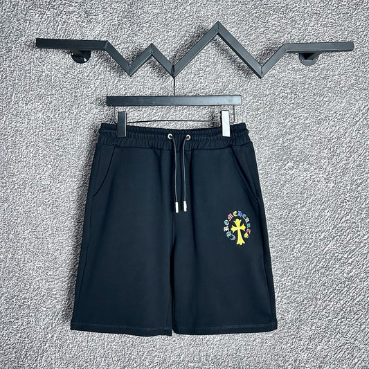 Chrome Hearts Black & Yellow Cross Logo Sweatshorts