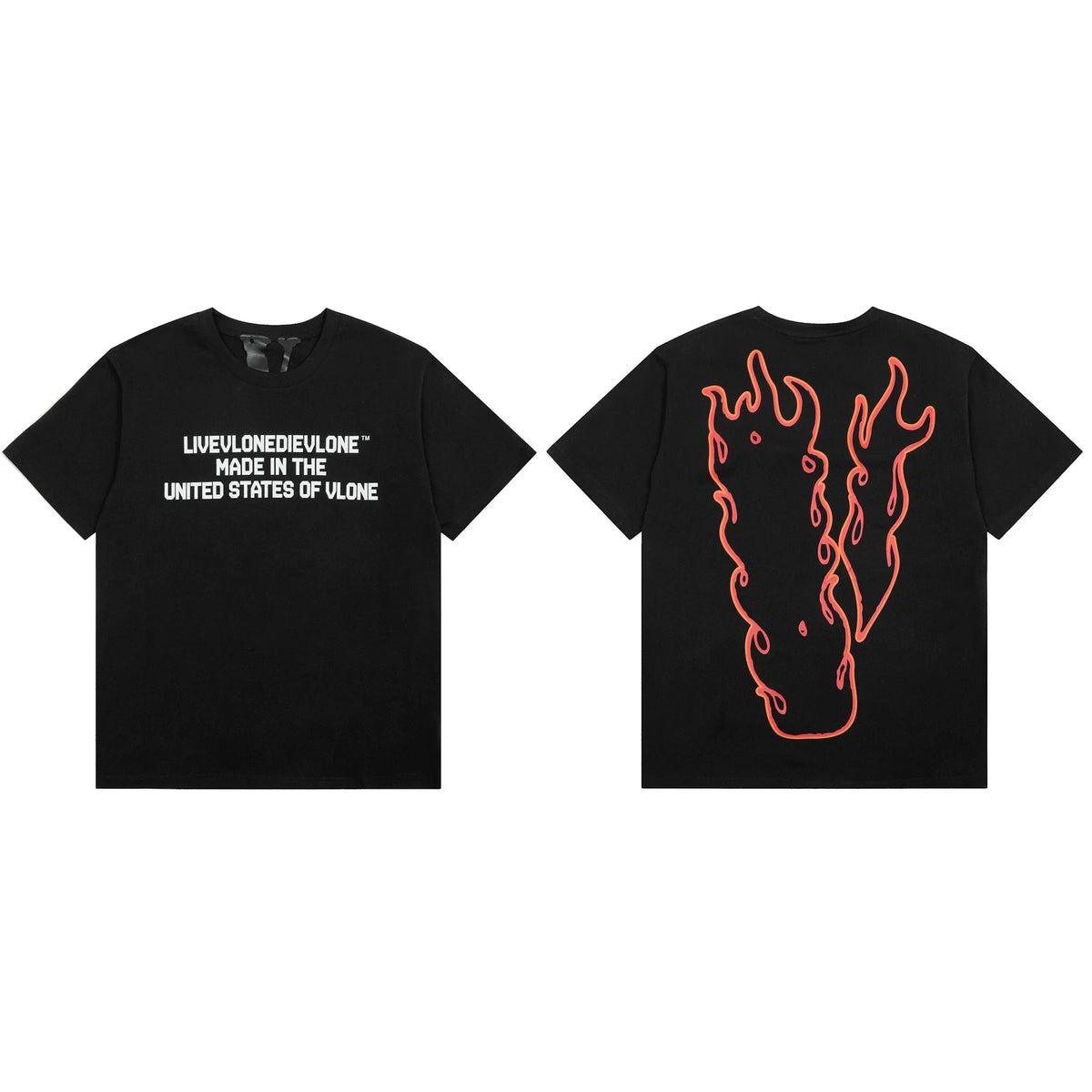 Vlone Flame Outline Graphic T-Shirt - Black/Red